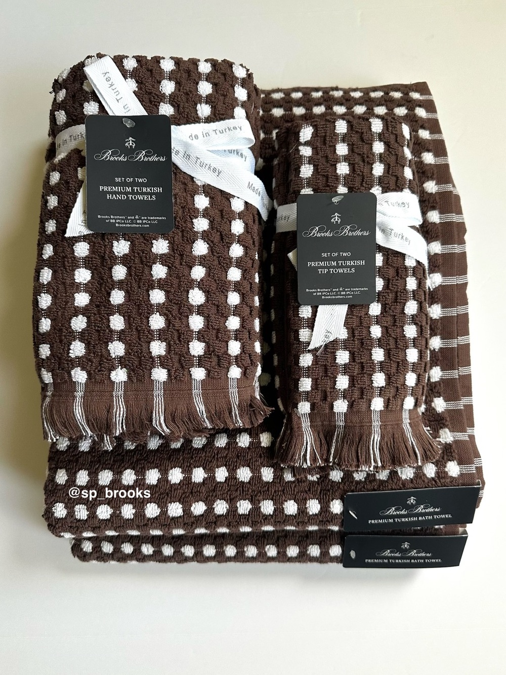🎁6PC Brooks Brothers Premium Turkish Cotton Bath Towel Set - Brown and White - Picture 12 of 12